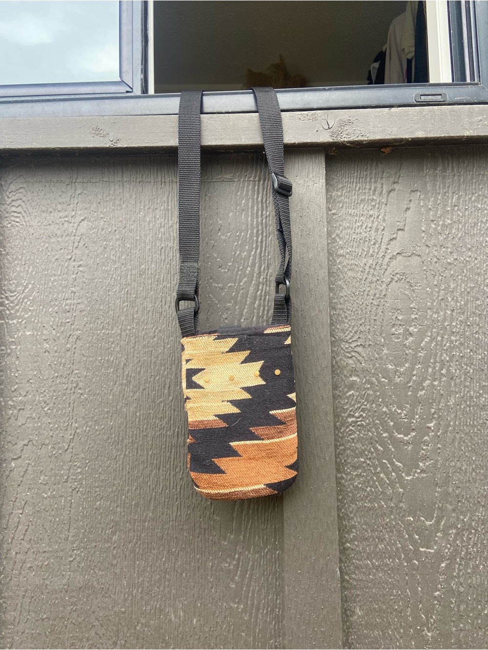 Small Crossbody Phone Bag in Black and Tan Aztec Print